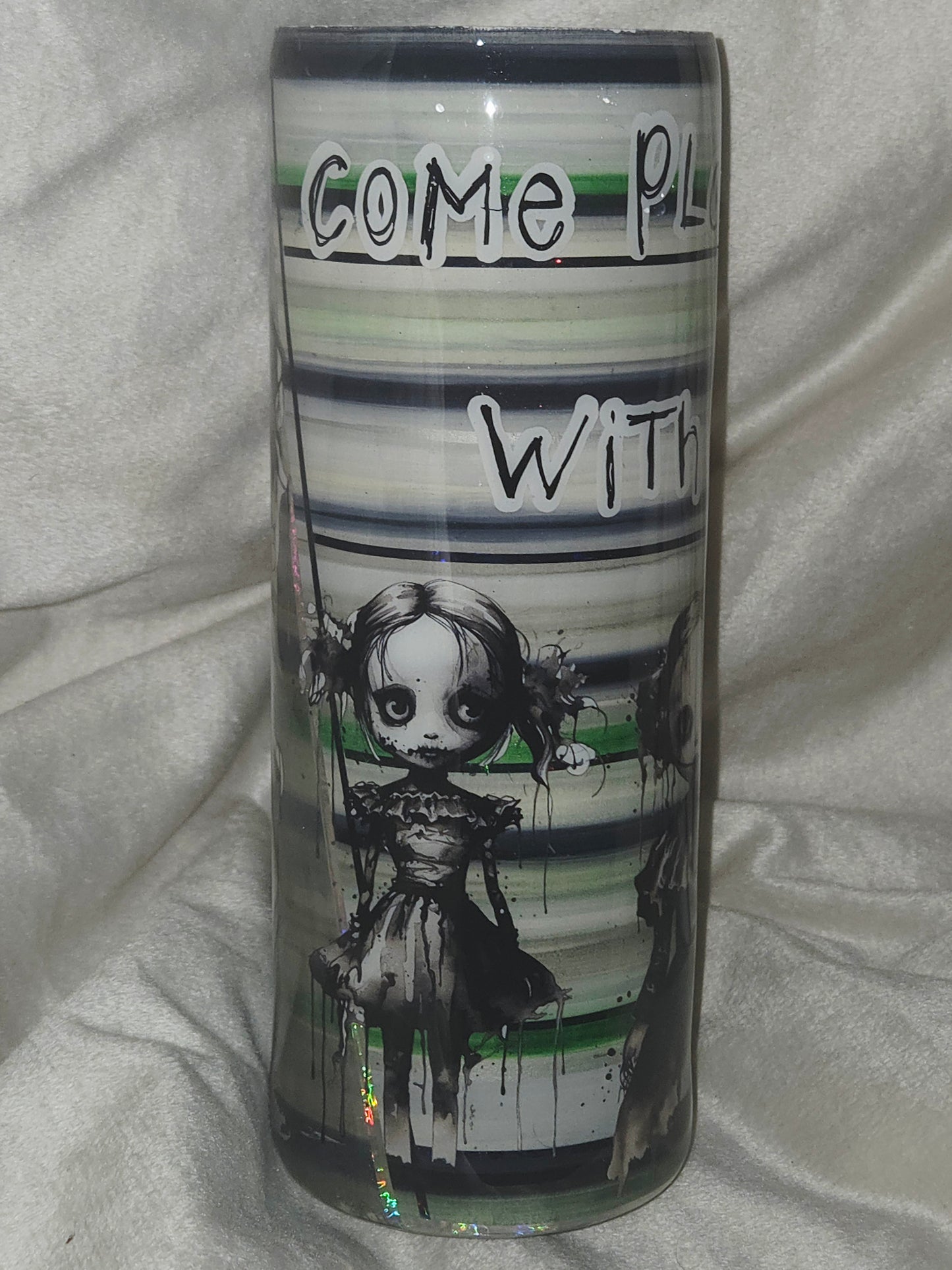 ** 03 COME PLAY WITH US - Spooky dolls green, grey and silvers Serape