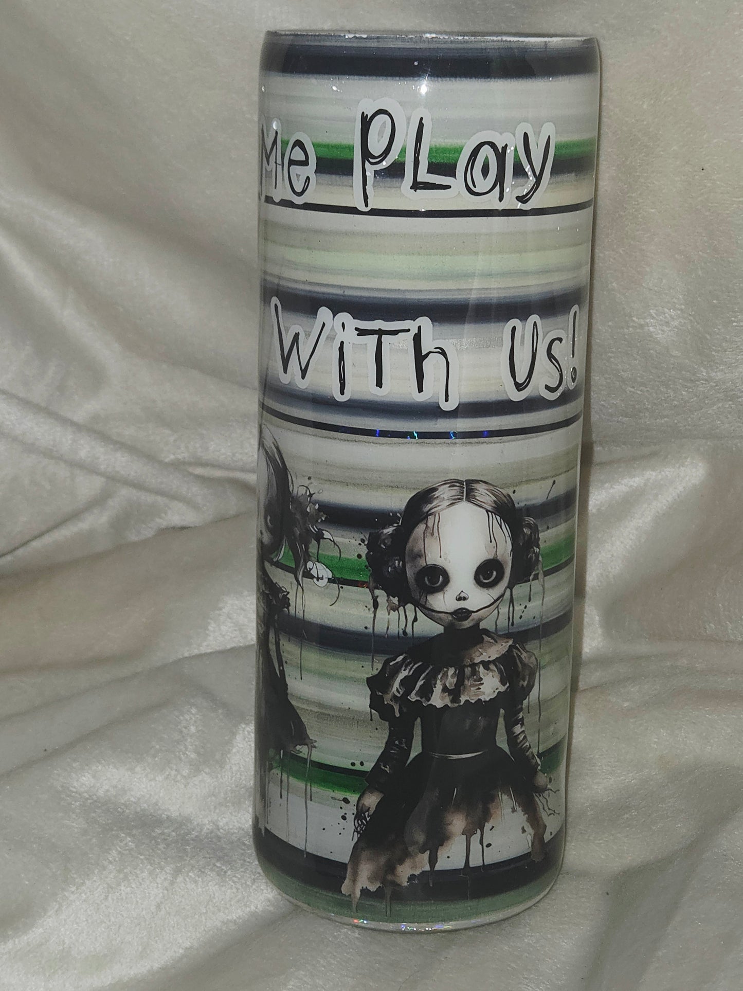 ** 03 COME PLAY WITH US - Spooky dolls green, grey and silvers Serape